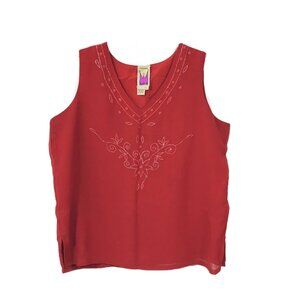 Original Anthony Sleeveless V-Neck Embroidered Blouse Red L